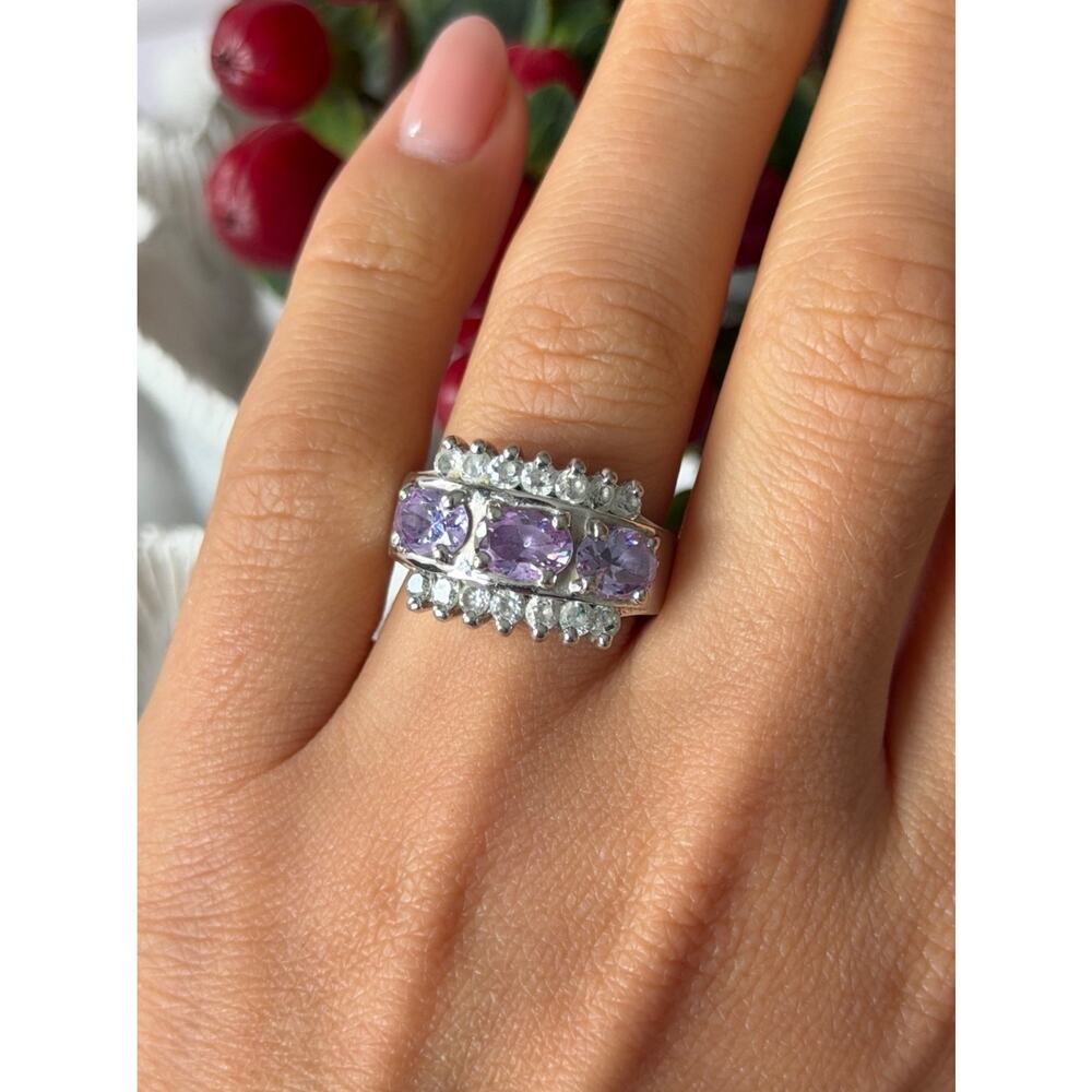 925 Sterling Silver Amethyst & Beryl Ring Size 7
